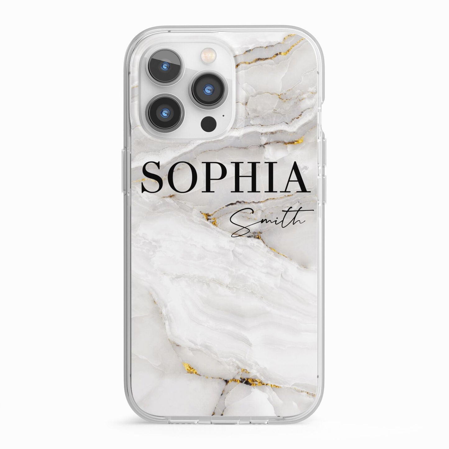 White And Gold Marble iPhone 13 Pro TPU Impact Case with White Edges