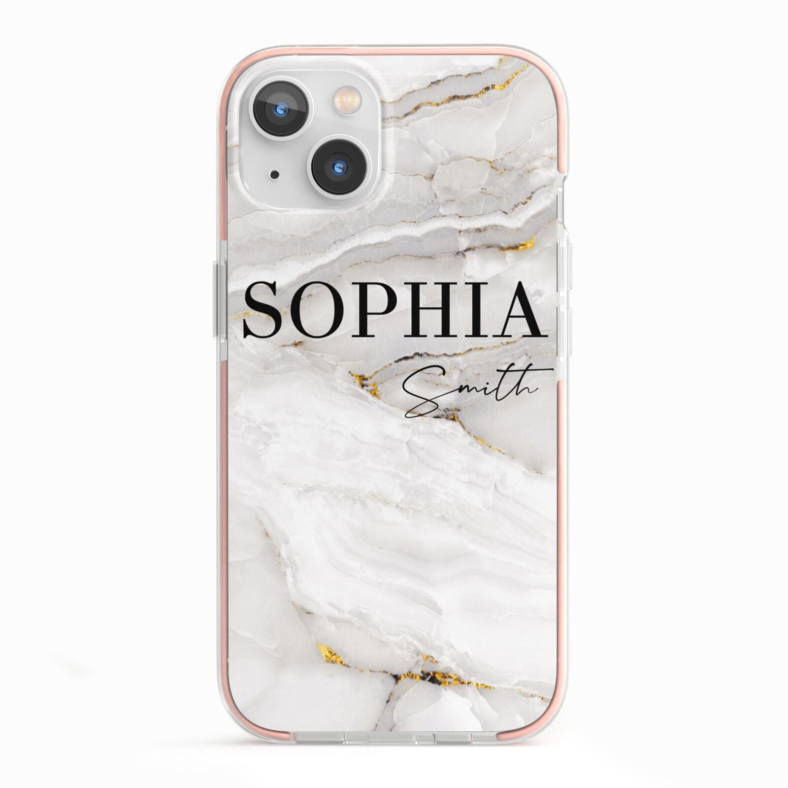 White And Gold Marble iPhone 13 TPU Impact Case with Pink Edges