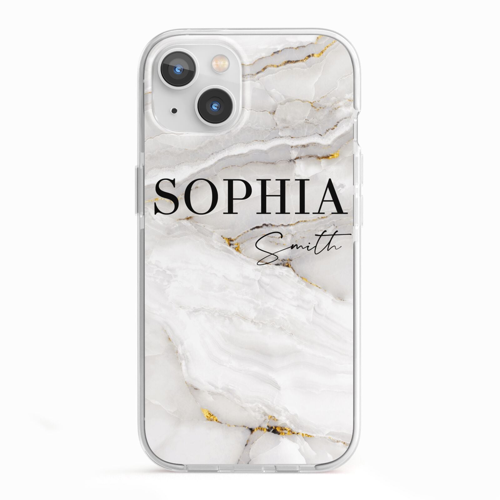 White And Gold Marble iPhone 13 TPU Impact Case with White Edges