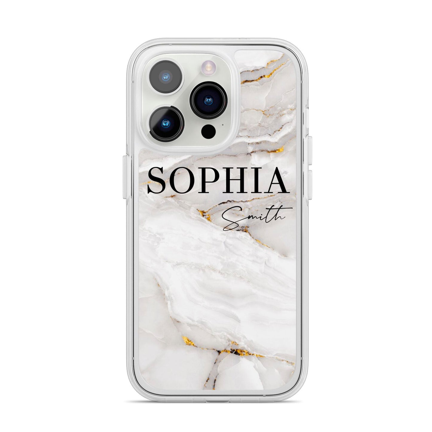 White And Gold Marble iPhone 14 Pro Clear Tough Case Silver