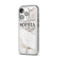 White And Gold Marble iPhone 14 Pro Glitter Tough Case Silver Angled Image