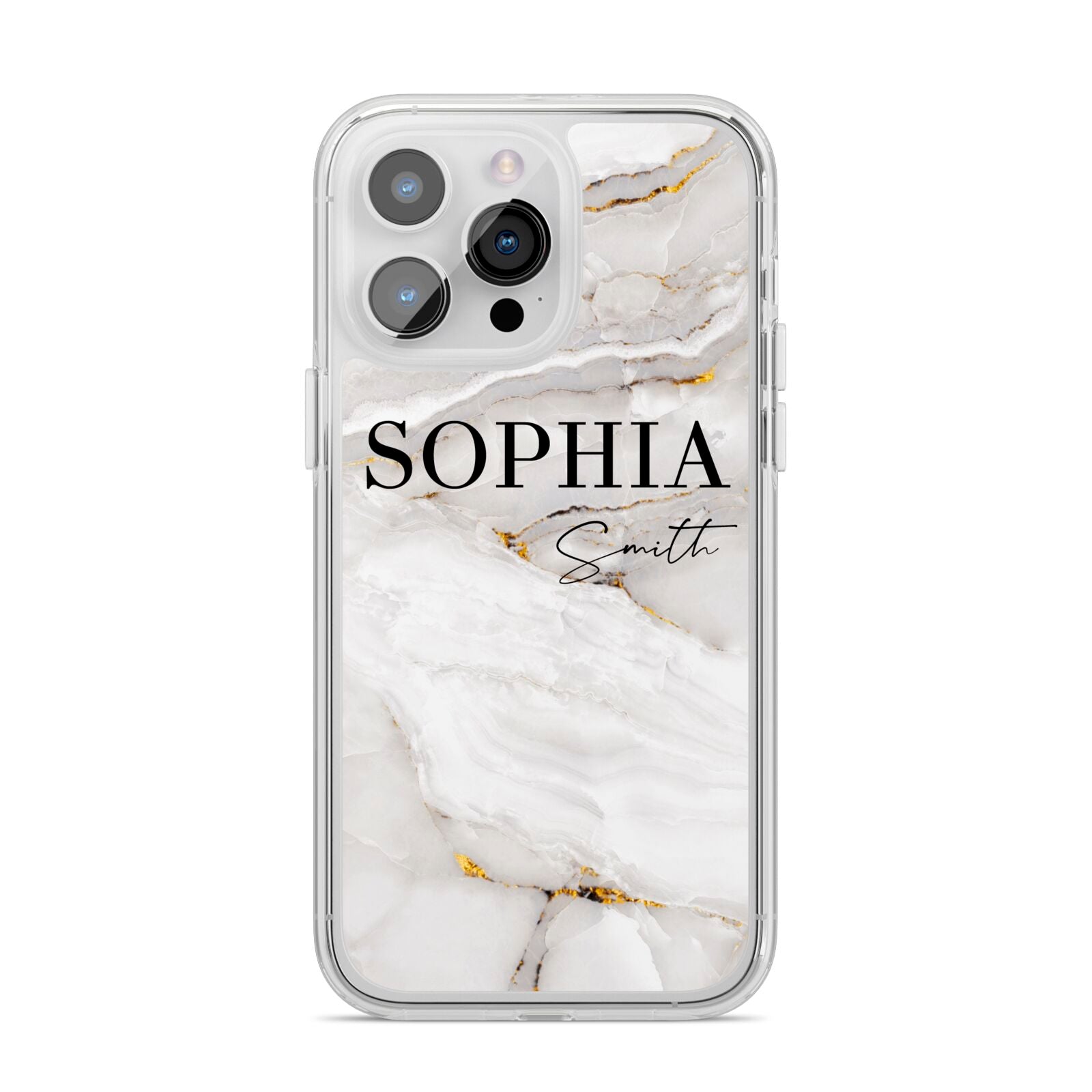 White And Gold Marble iPhone 14 Pro Max Clear Tough Case Silver