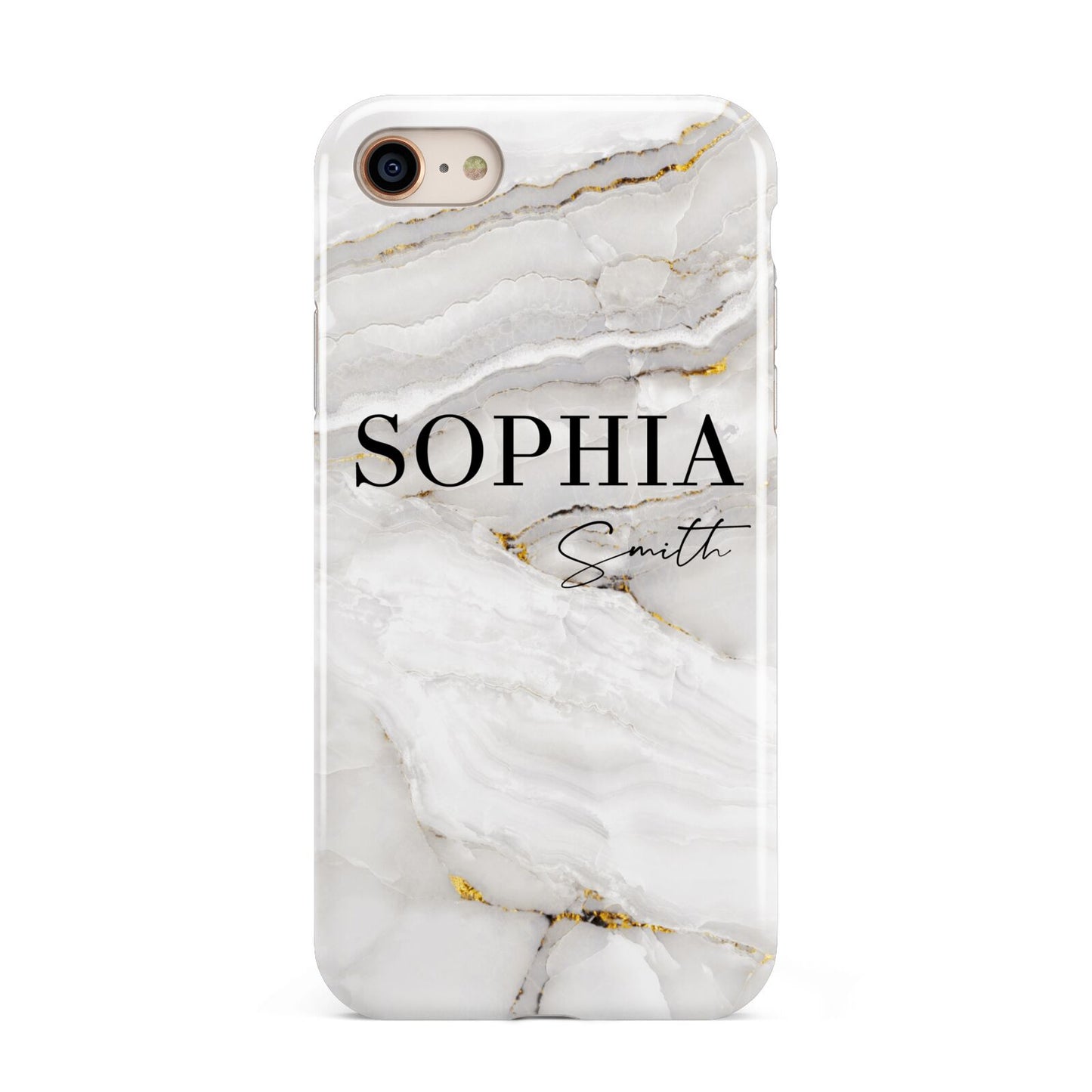 White And Gold Marble iPhone 8 3D Tough Case on Gold Phone