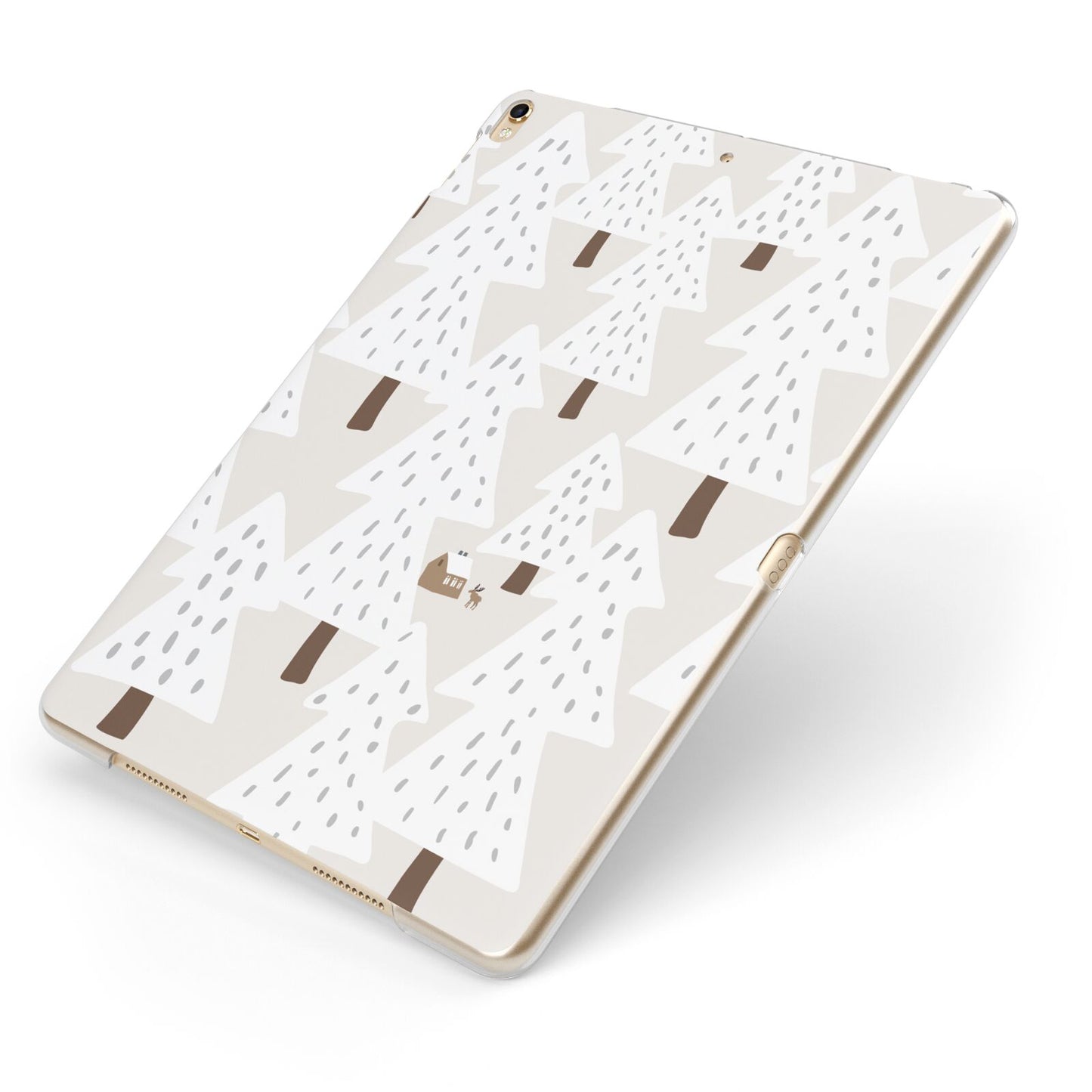 White Christmas Forest Apple iPad Case on Gold iPad Side View