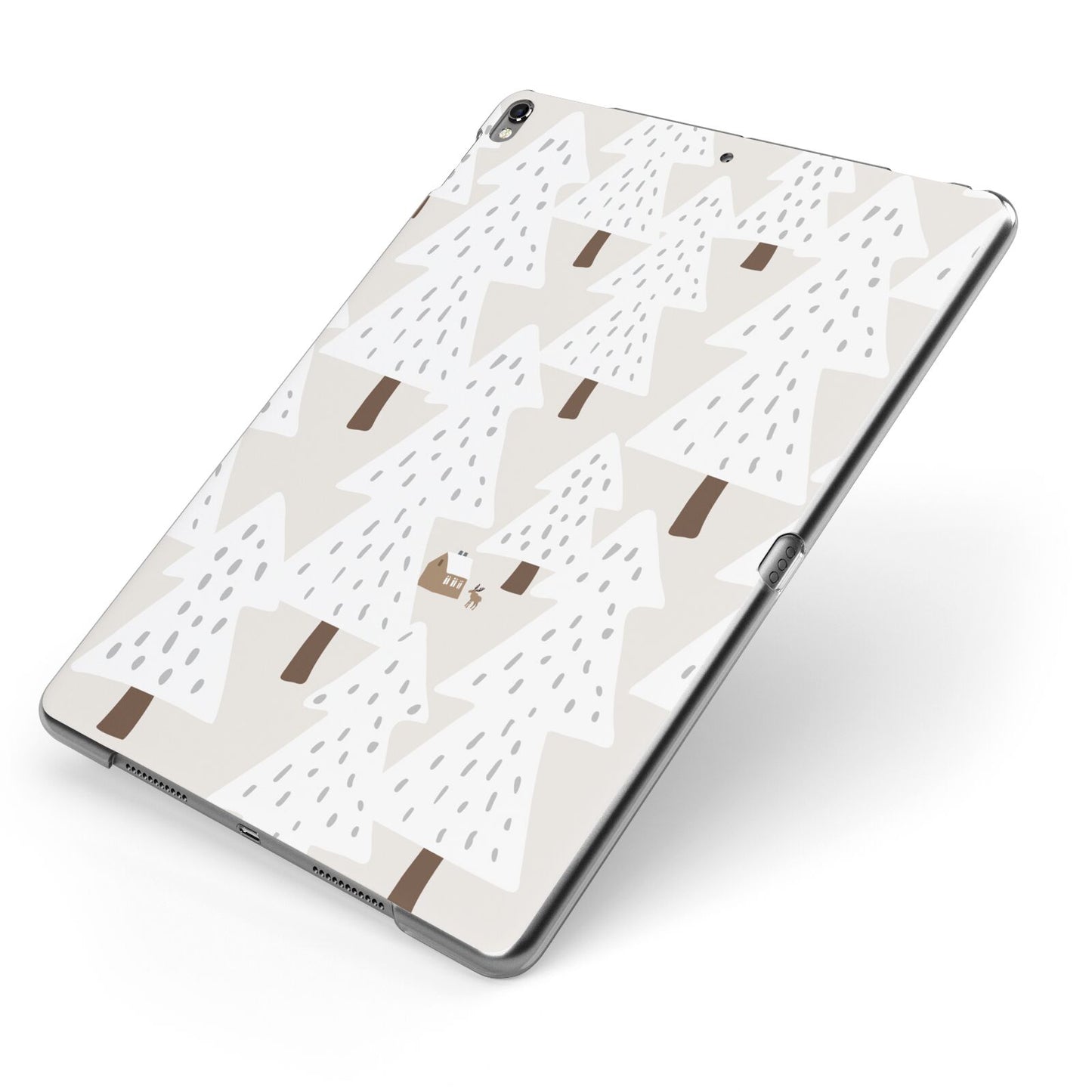 White Christmas Forest Apple iPad Case on Grey iPad Side View