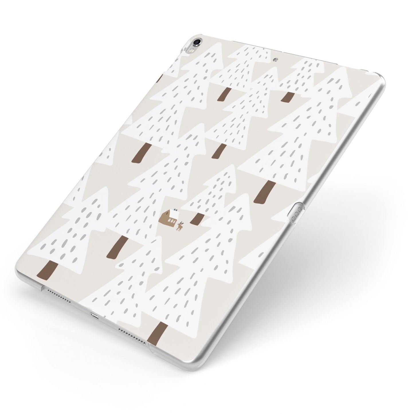 White Christmas Forest Apple iPad Case on Silver iPad Side View