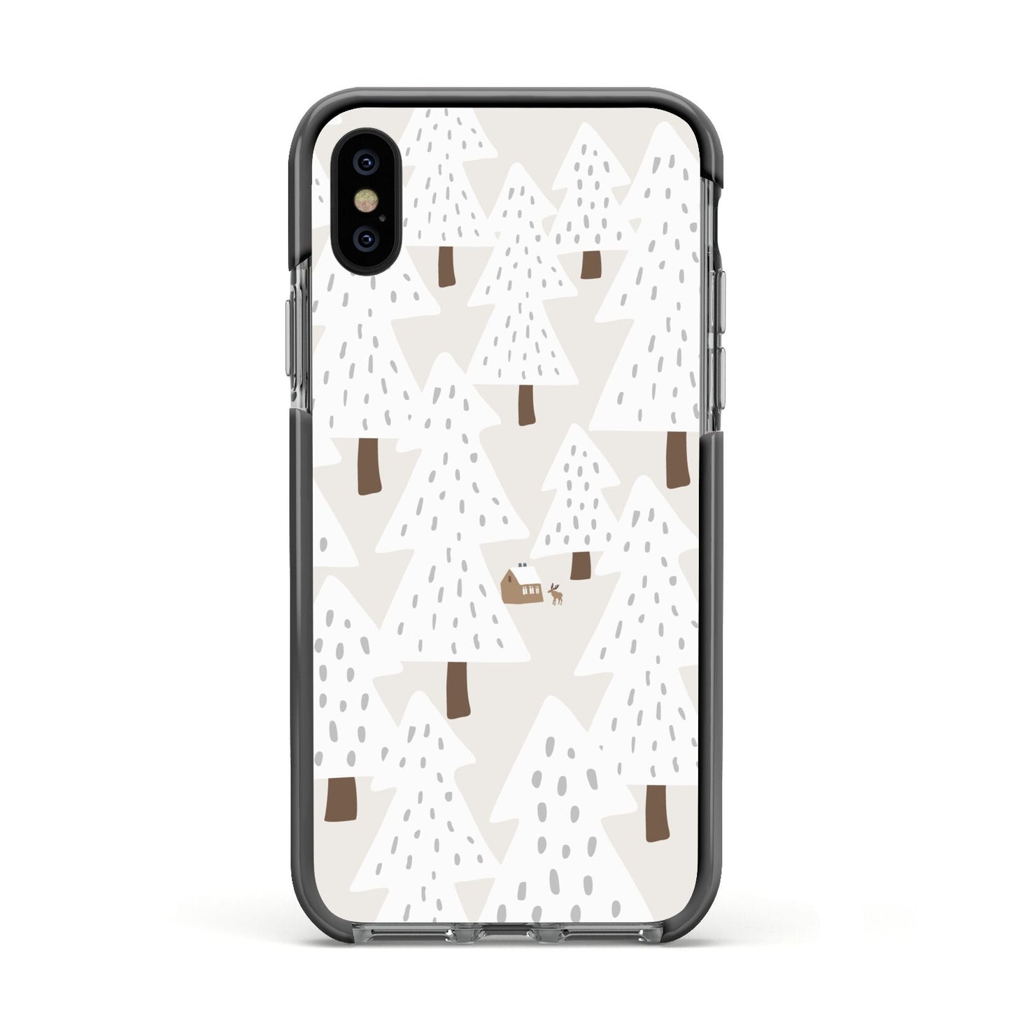 White Christmas Forest Apple iPhone Xs Impact Case Black Edge on Black Phone