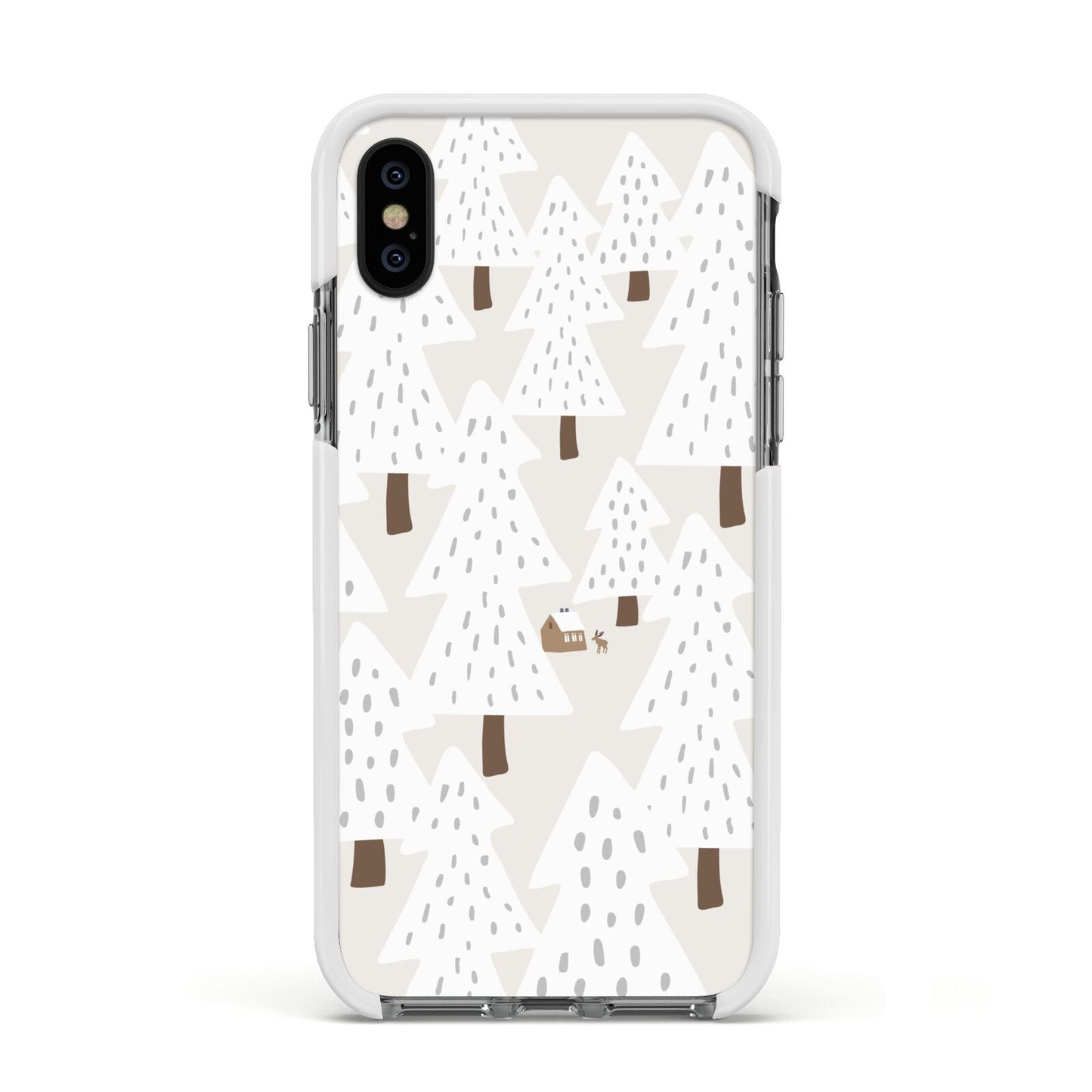 White Christmas Forest Apple iPhone Xs Impact Case White Edge on Black Phone