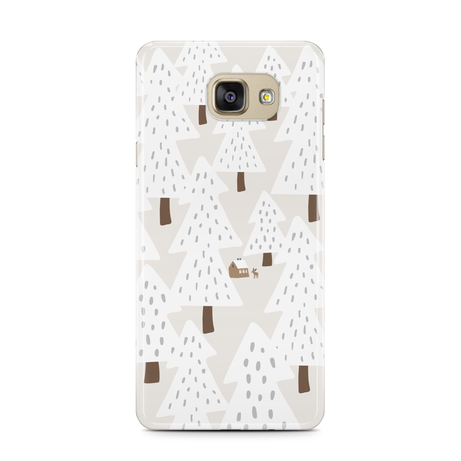 White Christmas Forest Samsung Galaxy A7 2016 Case on gold phone