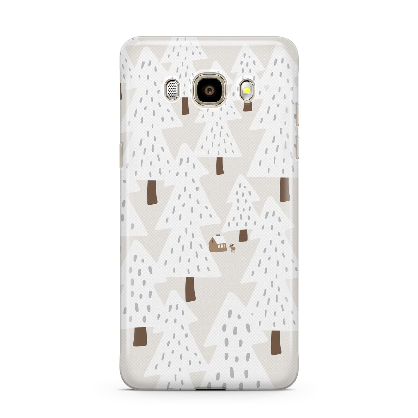 White Christmas Forest Samsung Galaxy J7 2016 Case on gold phone