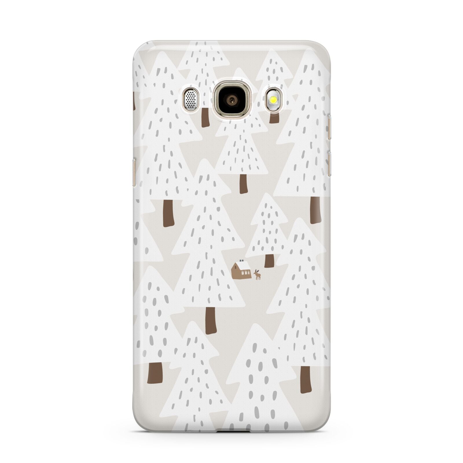 White Christmas Forest Samsung Galaxy J7 2016 Case on gold phone