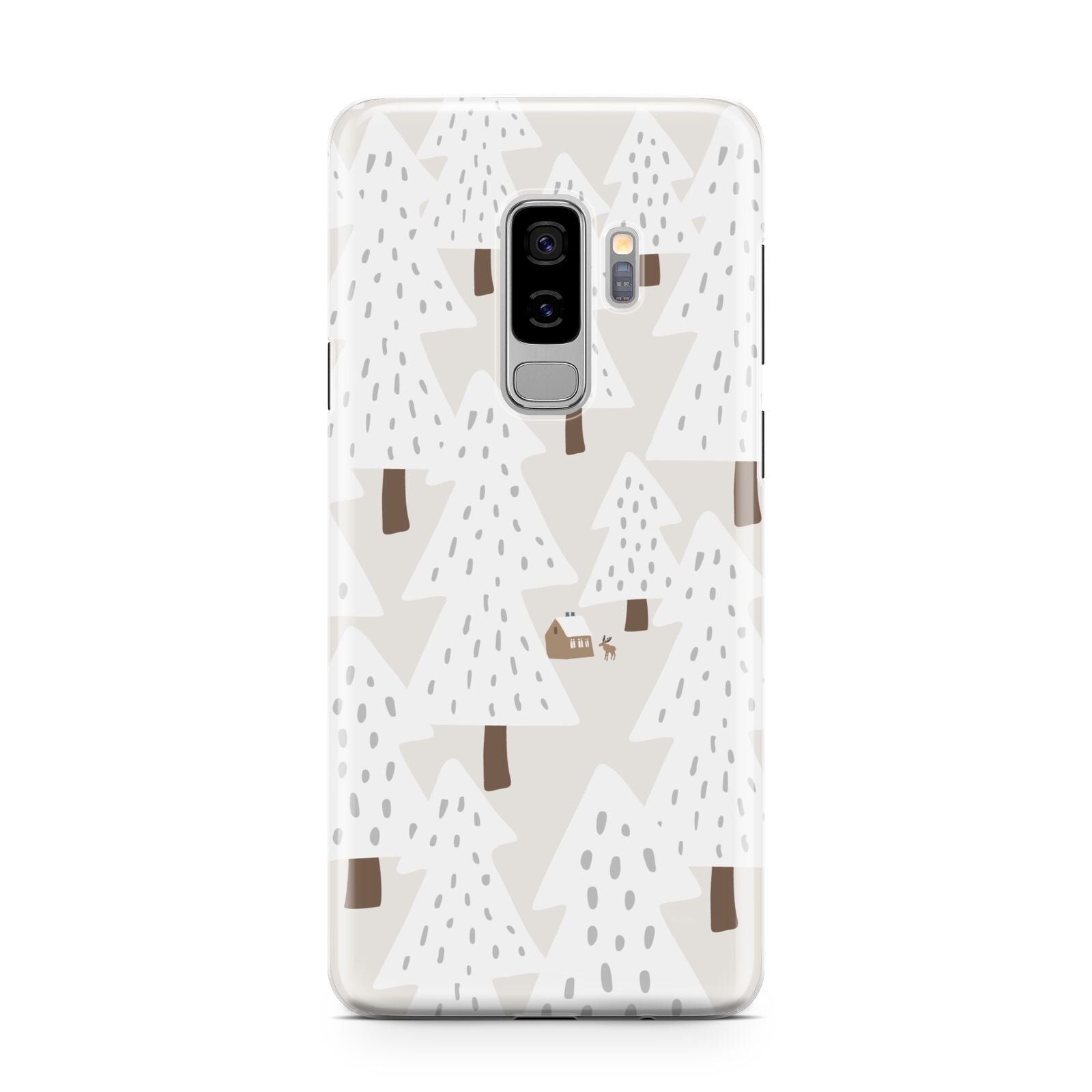 White Christmas Forest Samsung Galaxy S9 Plus Case on Silver phone