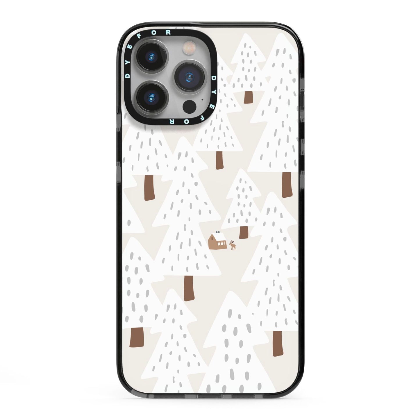 White Christmas Forest iPhone 13 Pro Max Black Impact Case on Silver phone