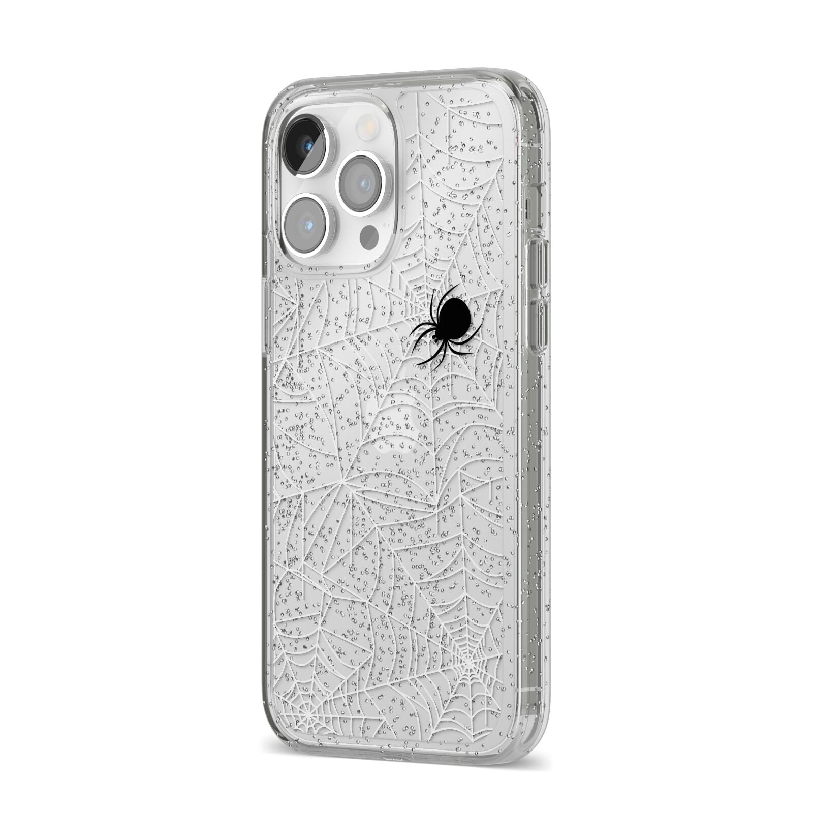 White Cobwebs with Transparent Background iPhone 14 Pro Max Glitter Tough Case Silver Angled Image