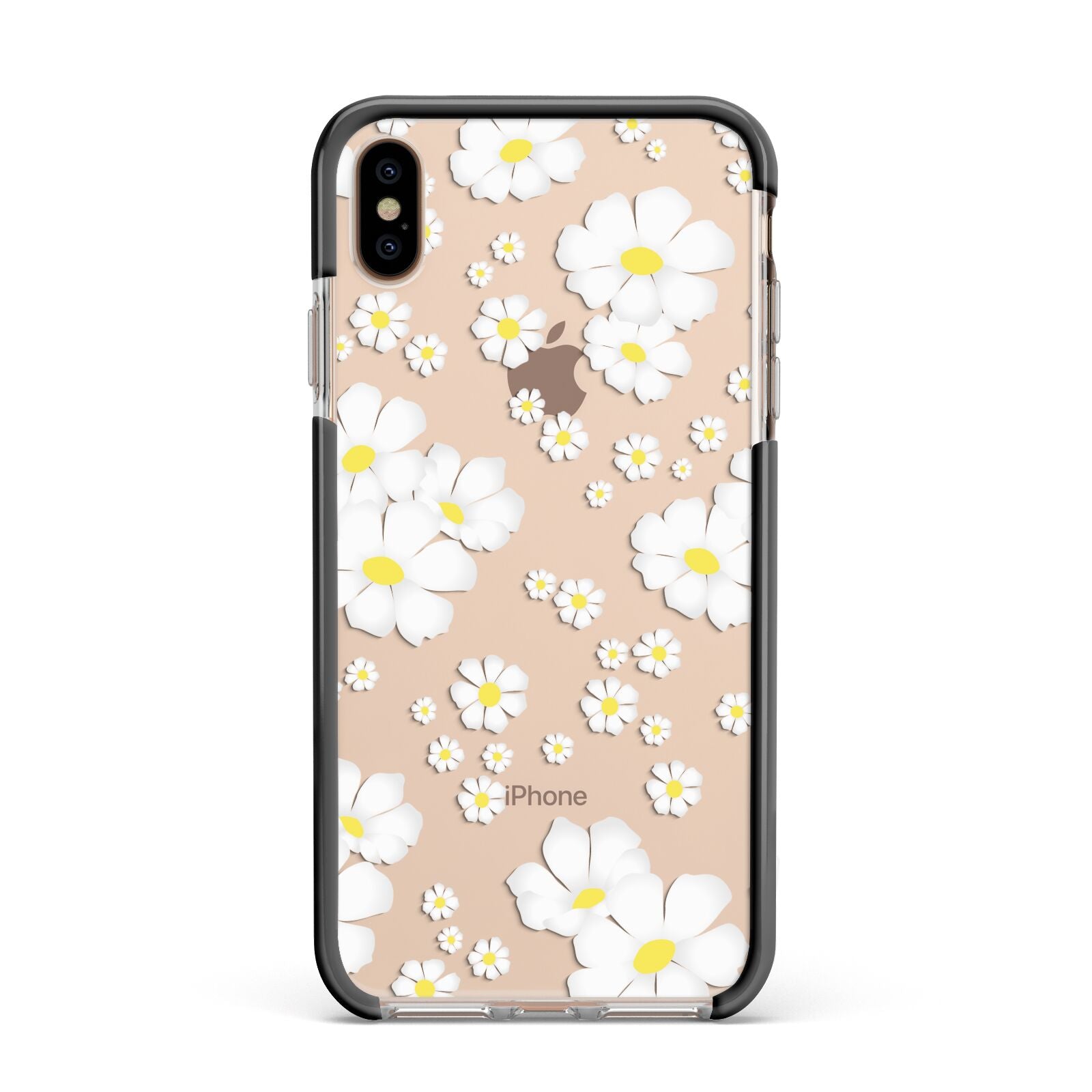 White Daisy Flower Apple iPhone Xs Max Impact Case Black Edge on Gold Phone