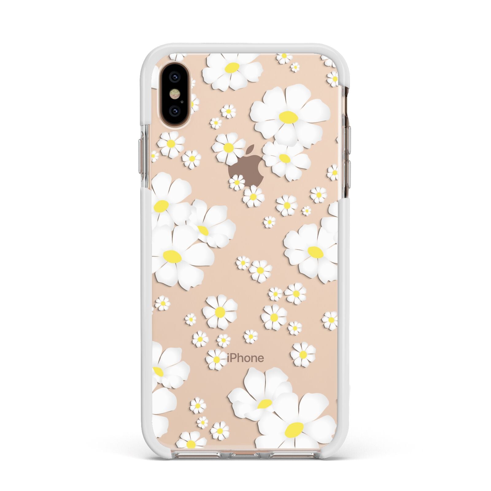 White Daisy Flower Apple iPhone Xs Max Impact Case White Edge on Gold Phone