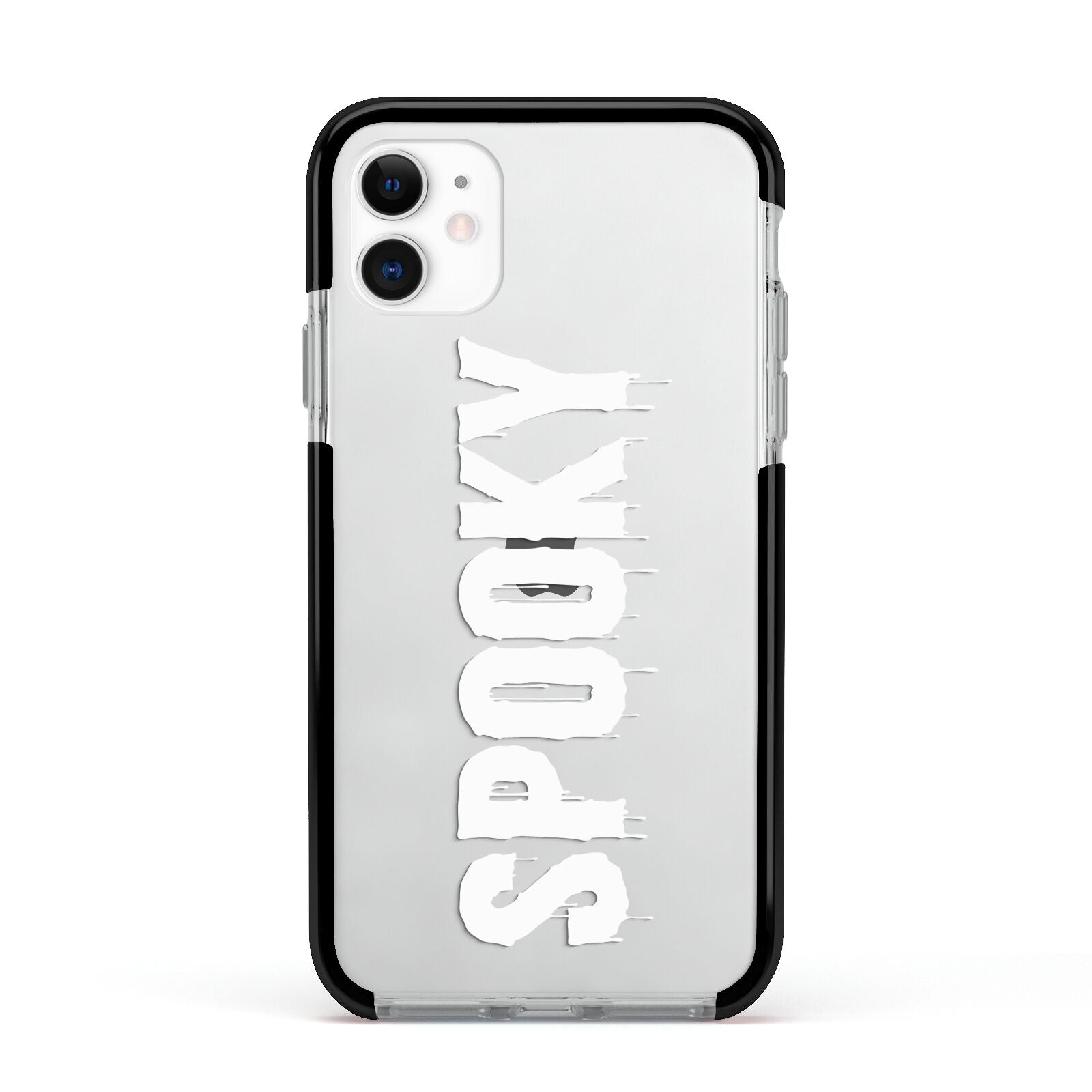 White Dripping Spooky Text Apple iPhone 11 in White with Black Impact Case