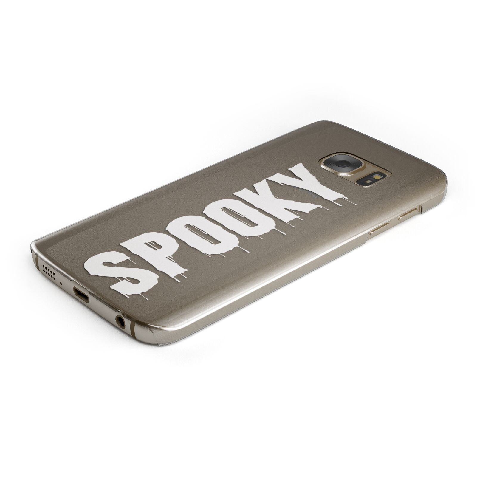 White Dripping Spooky Text Protective Samsung Galaxy Case Angled Image