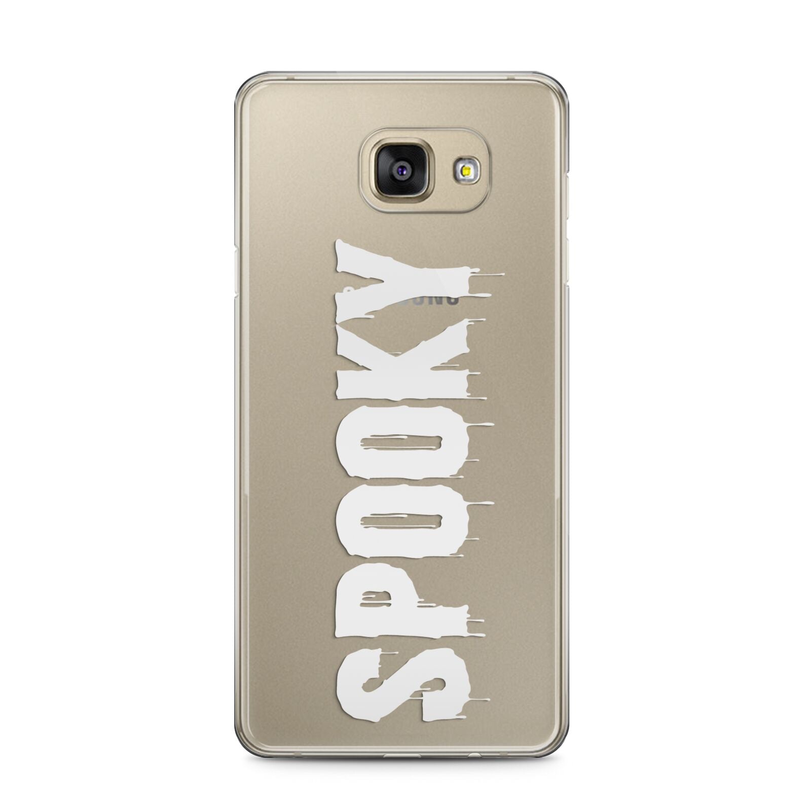 White Dripping Spooky Text Samsung Galaxy A5 2016 Case on gold phone