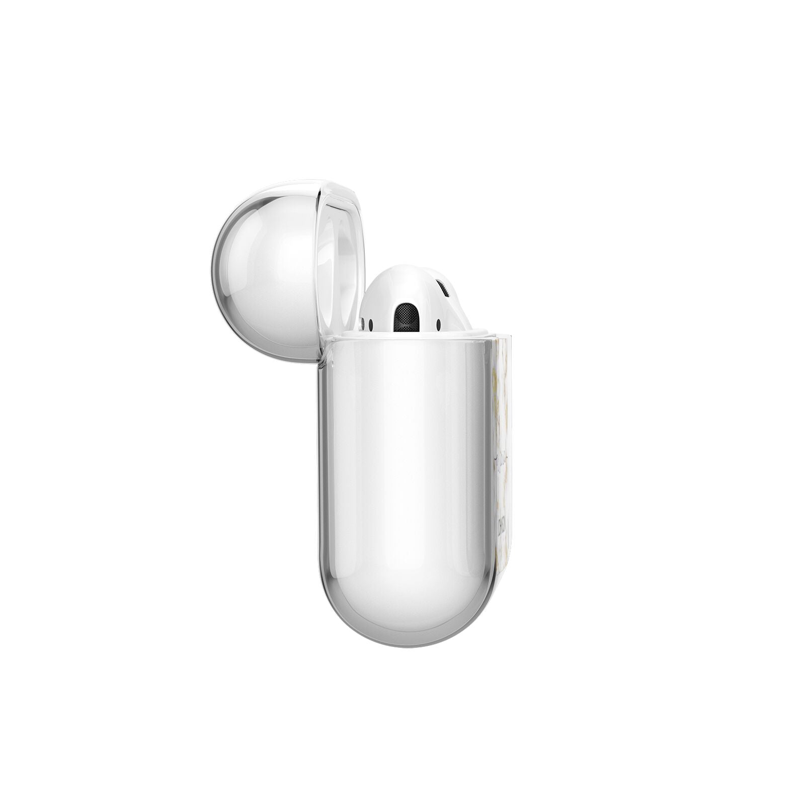 White Gold Personalised Marble Text AirPods Case Side Angle