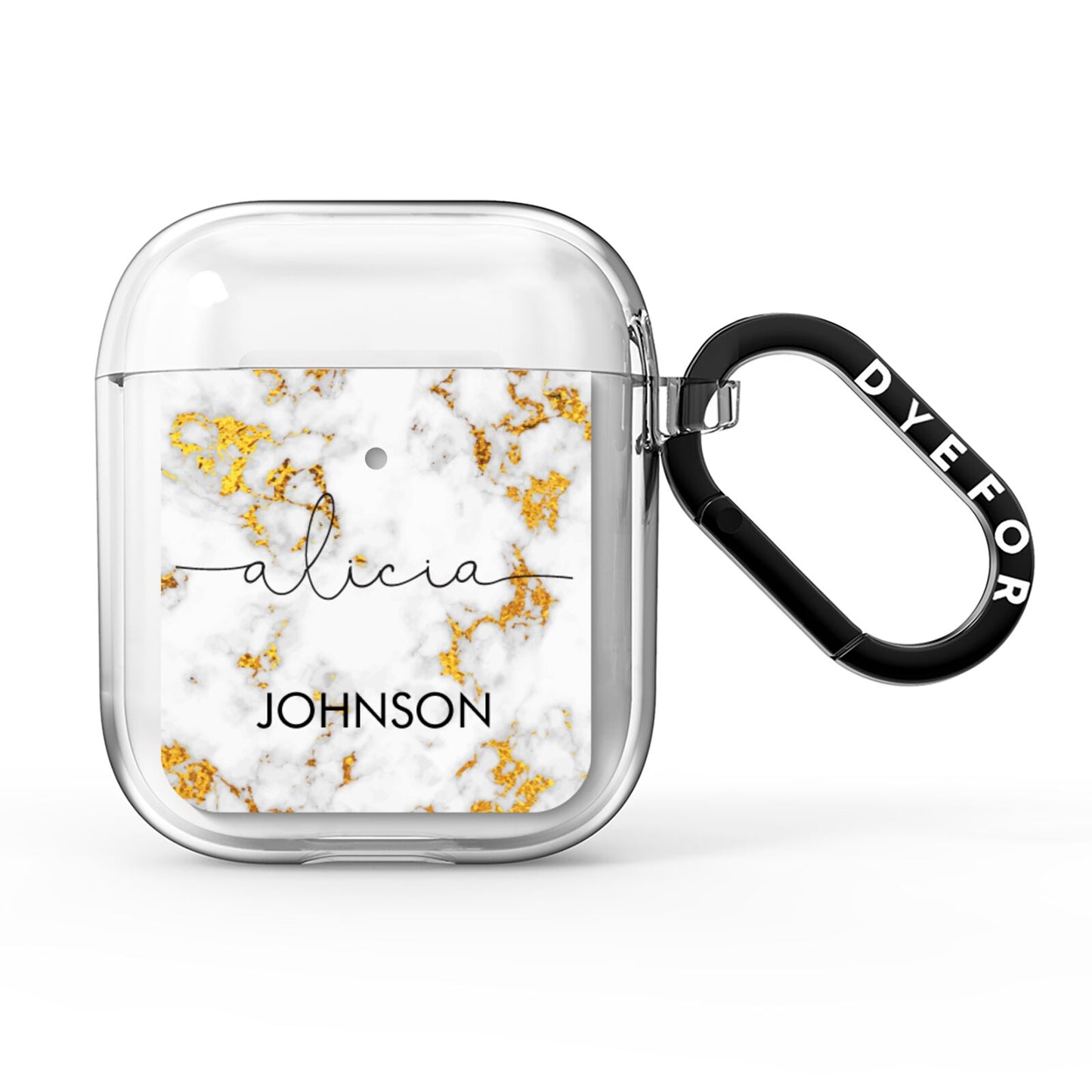 White Gold Personalised Marble Text AirPods Clear Case