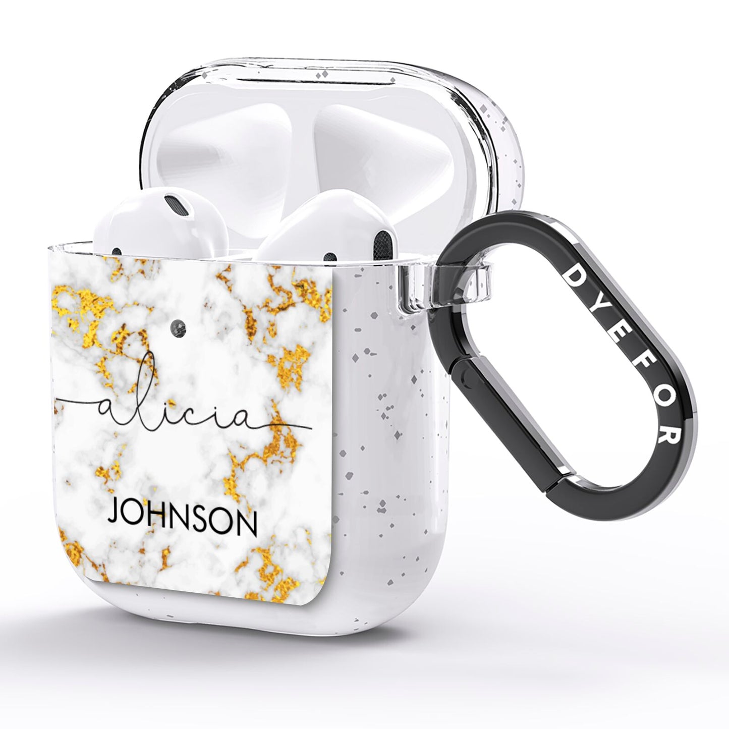 White Gold Personalised Marble Text AirPods Glitter Case Side Image