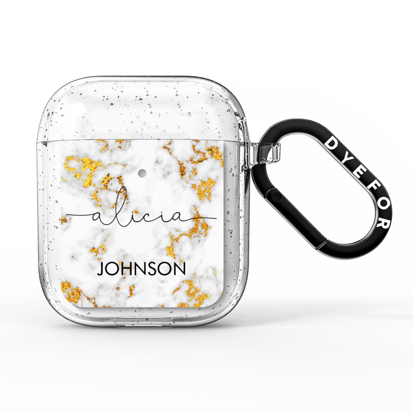 White Gold Personalised Marble Text AirPods Glitter Case