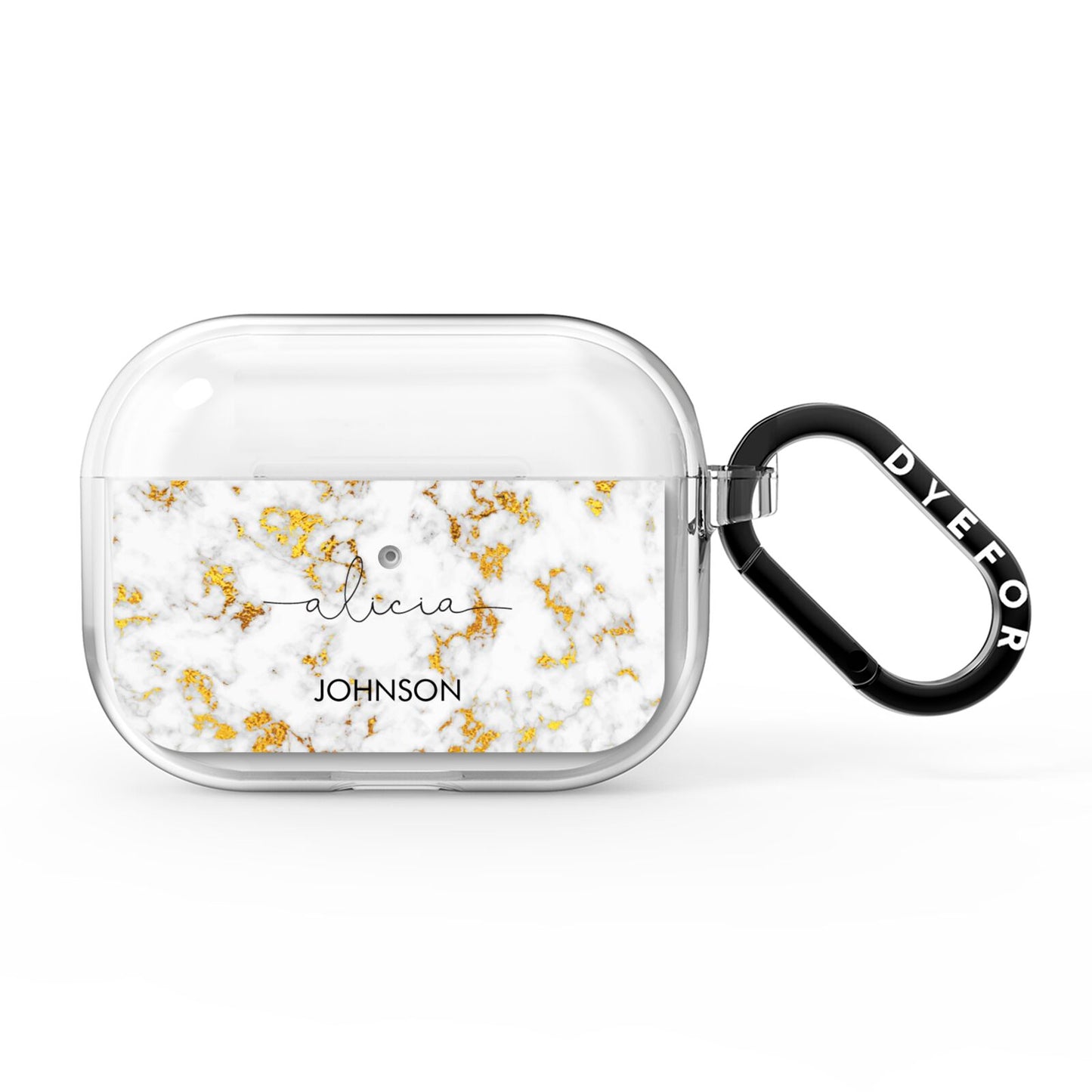 White Gold Personalised Marble Text AirPods Pro Clear Case