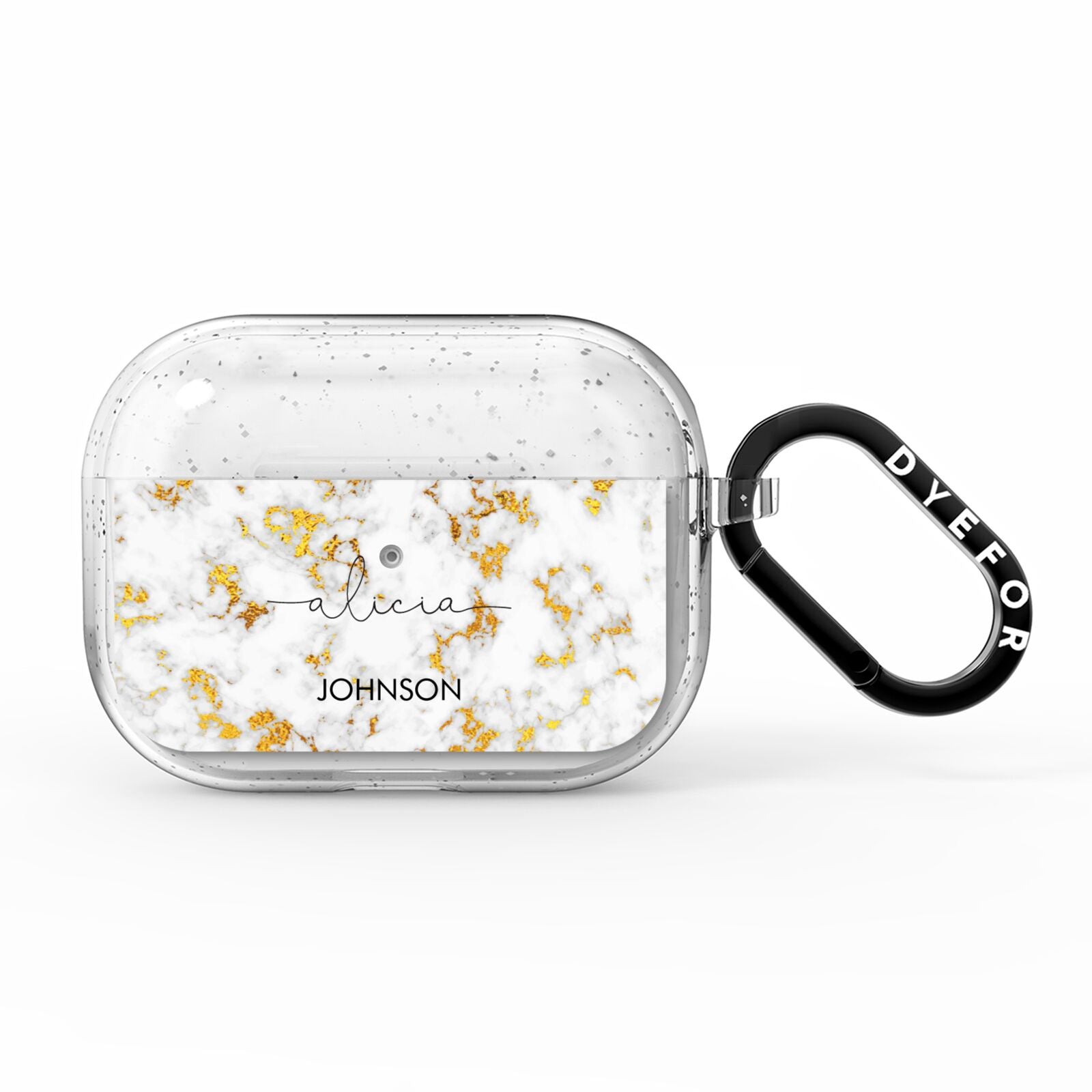 White Gold Personalised Marble Text AirPods Pro Glitter Case