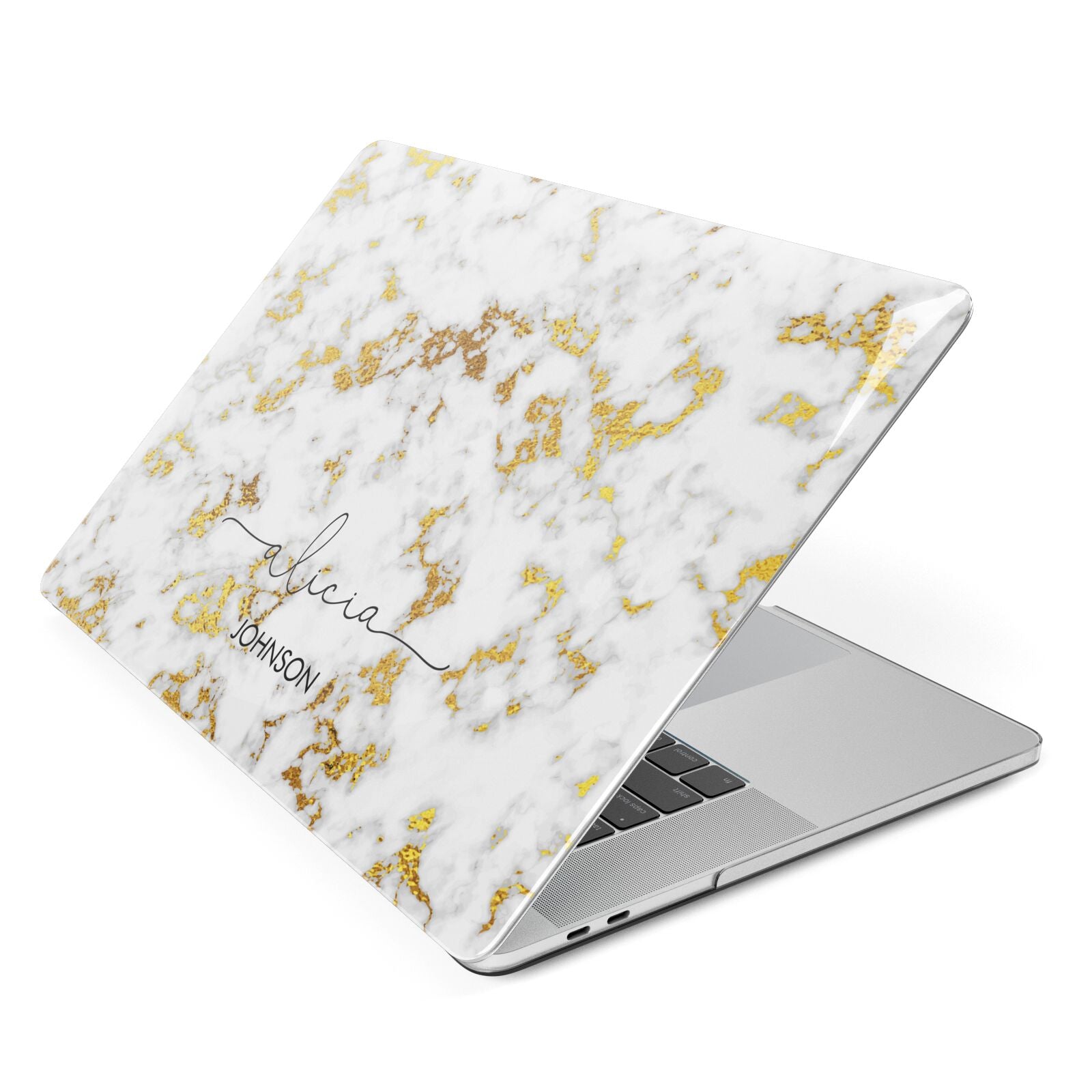 White Gold Personalised Marble Text Apple MacBook Case Side View