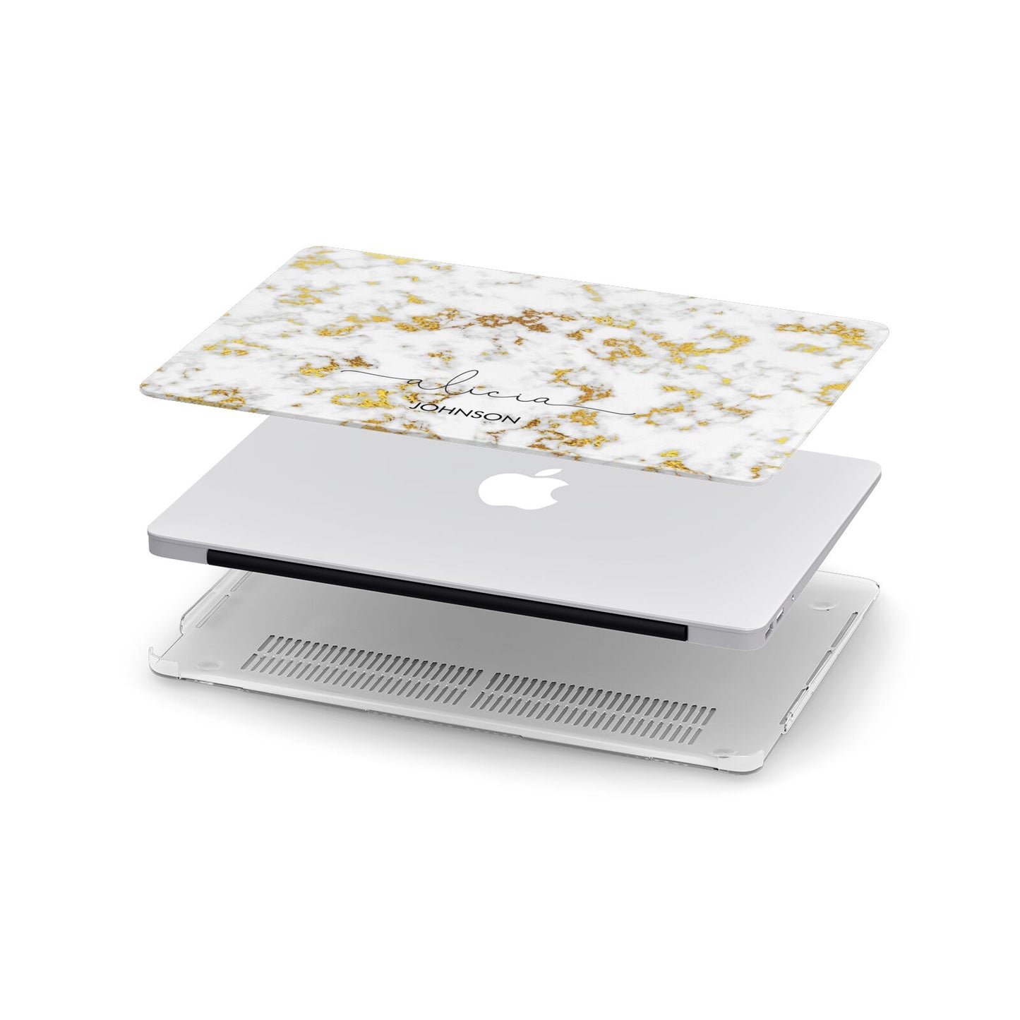 White Gold Personalised Marble Text Apple MacBook Case in Detail