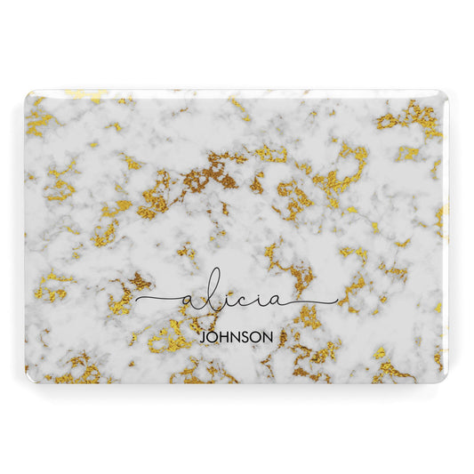 White Gold Personalised Marble Text Apple MacBook Case