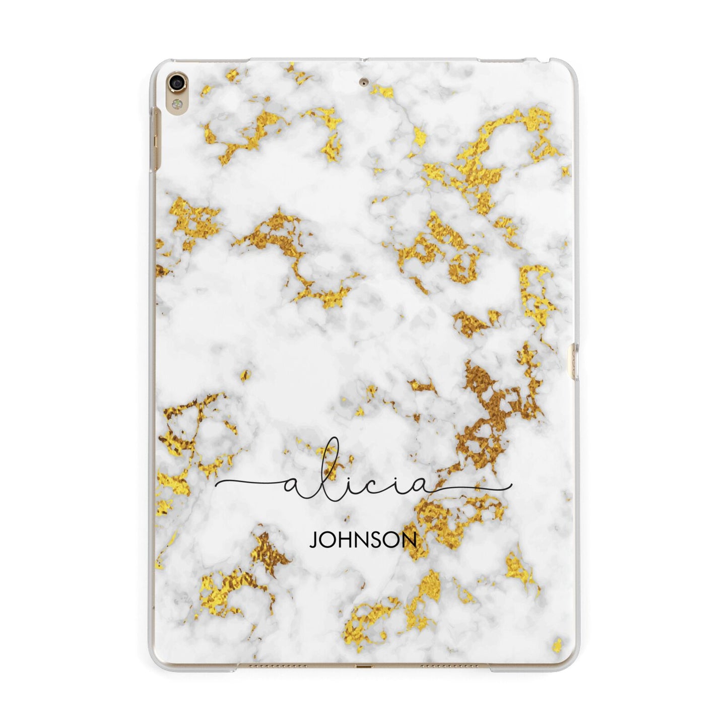 White Gold Personalised Marble Text Apple iPad Gold Case