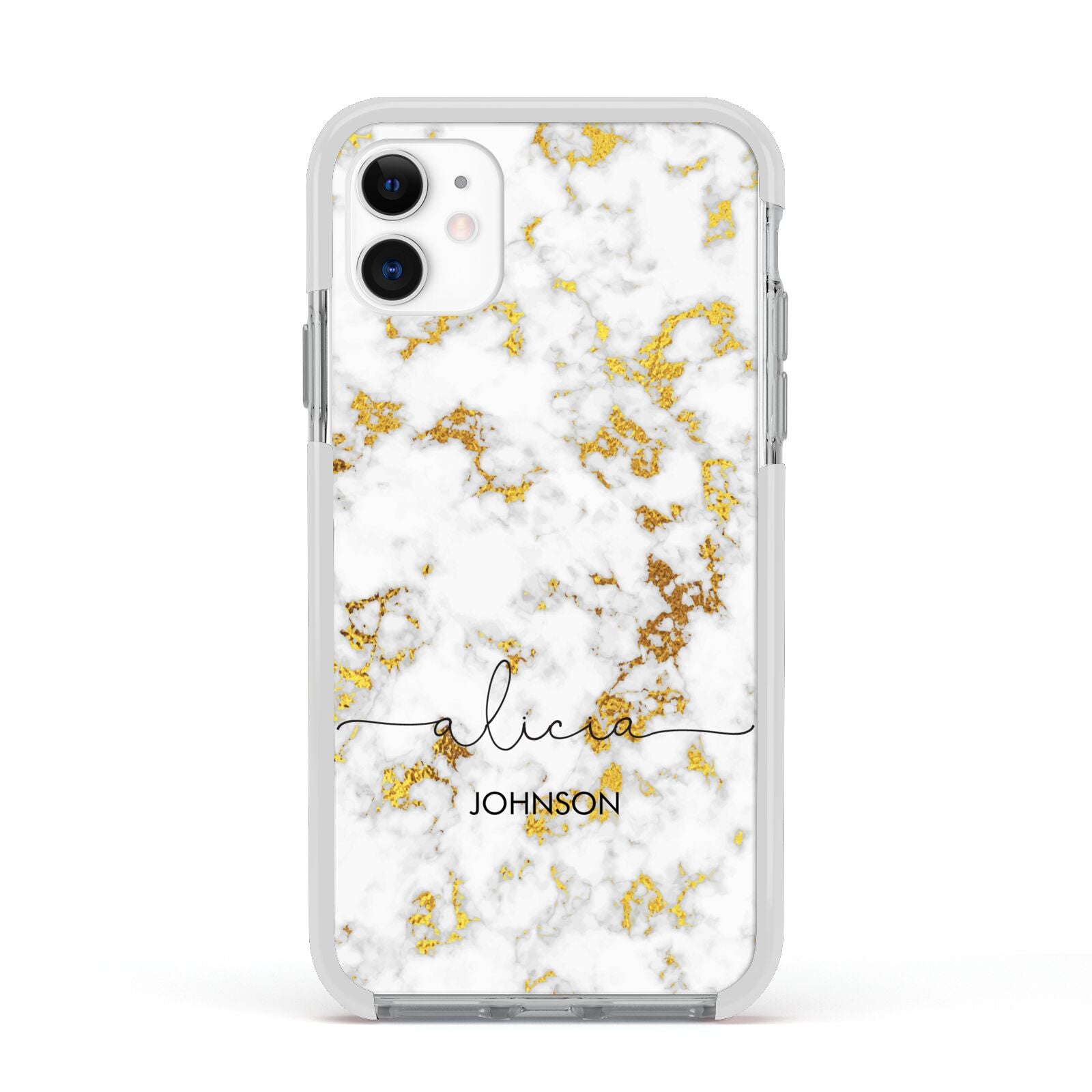 White Gold Personalised Marble Text Apple iPhone 11 in White with White Impact Case