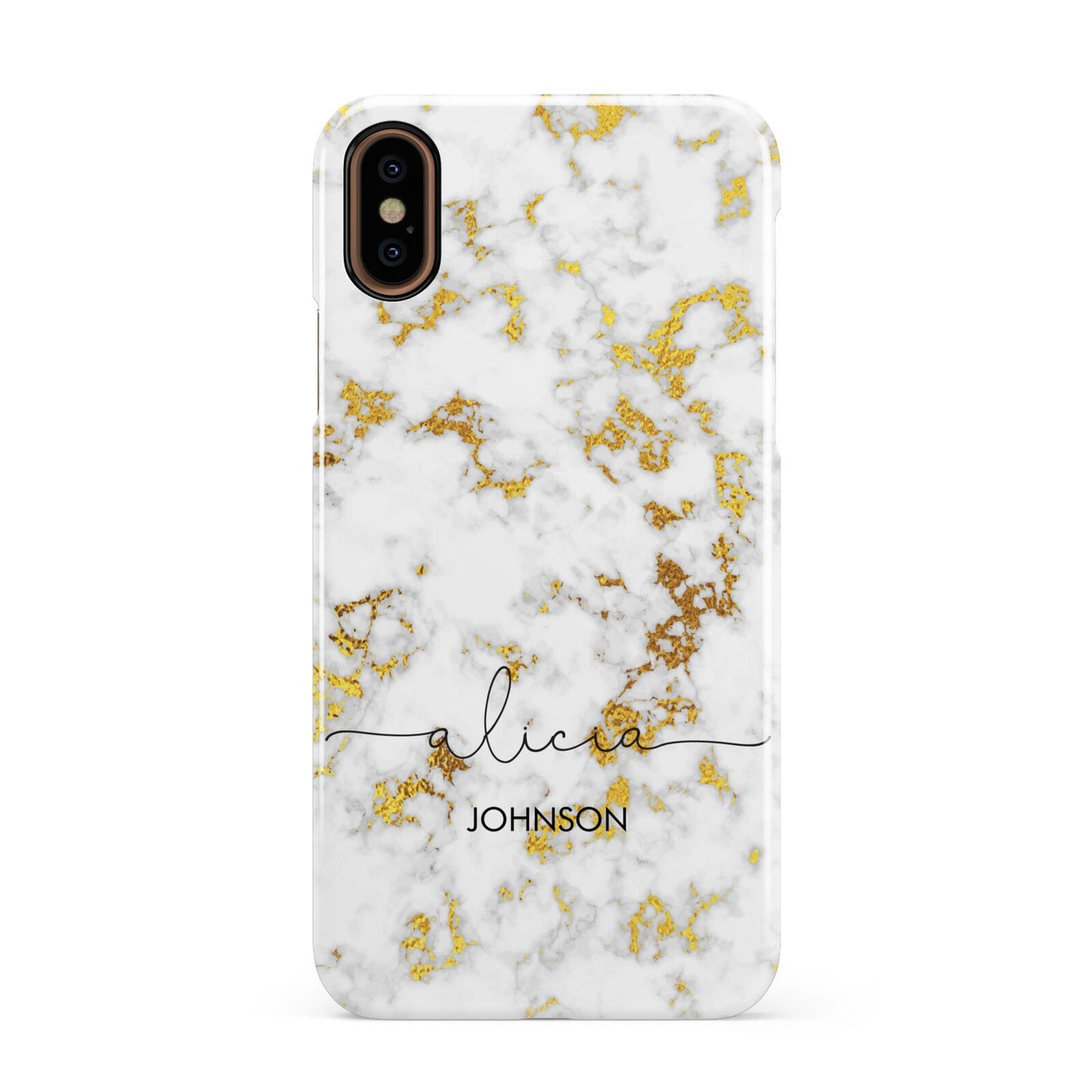 White Gold Personalised Marble Text Apple iPhone XS 3D Snap Case