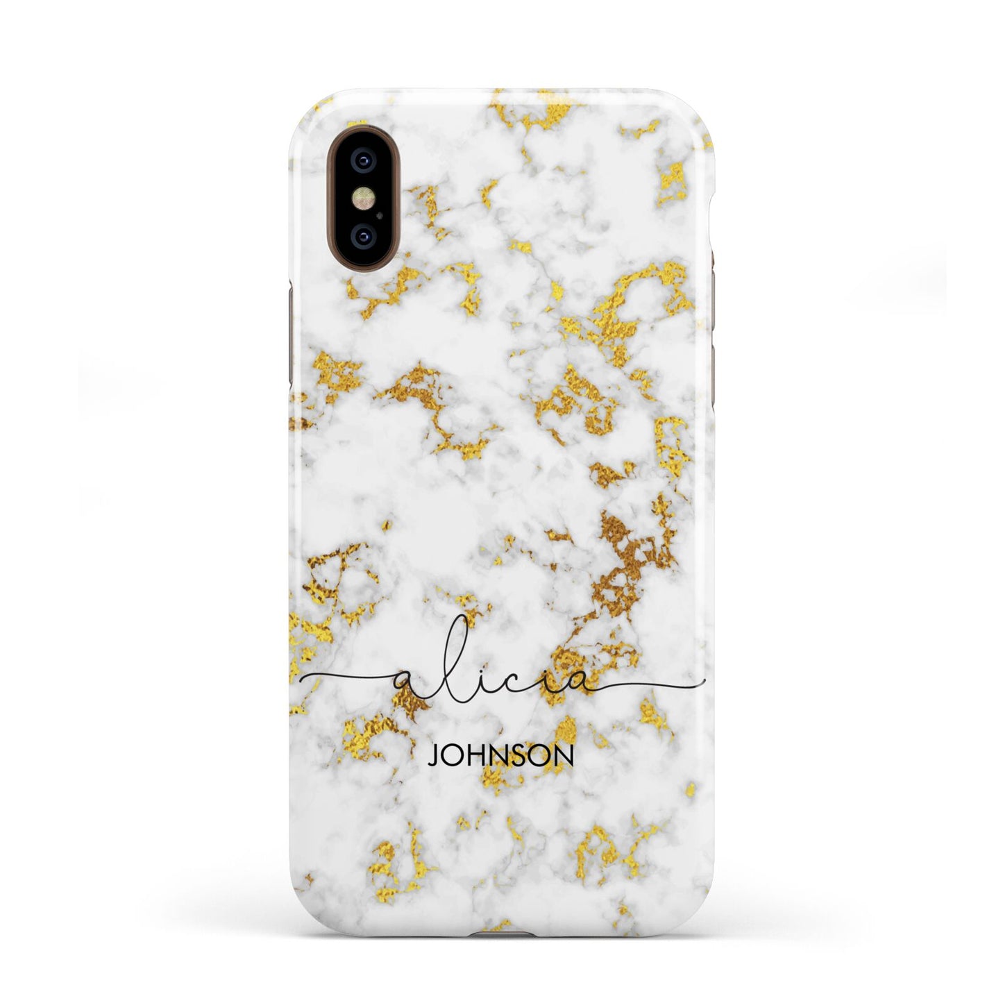White Gold Personalised Marble Text Apple iPhone XS 3D Tough