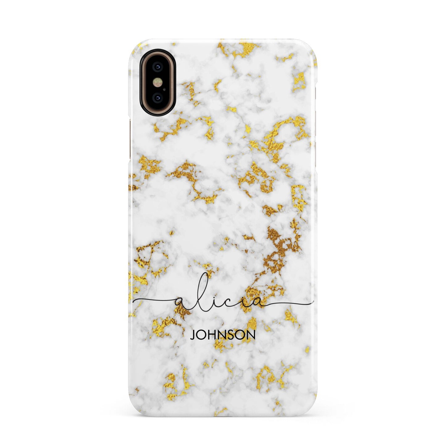 White Gold Personalised Marble Text Apple iPhone Xs Max 3D Snap Case
