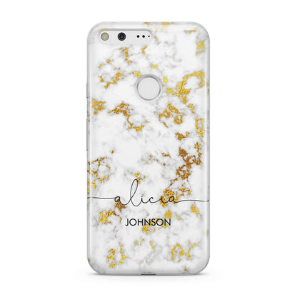 White Gold Personalised Marble Text Google Pixel Case