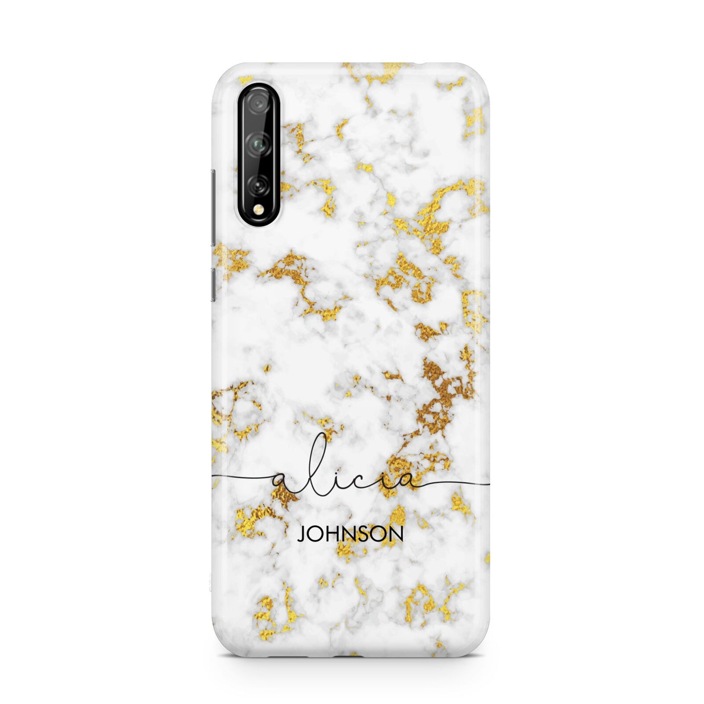 White Gold Personalised Marble Text Huawei Enjoy 10s Phone Case