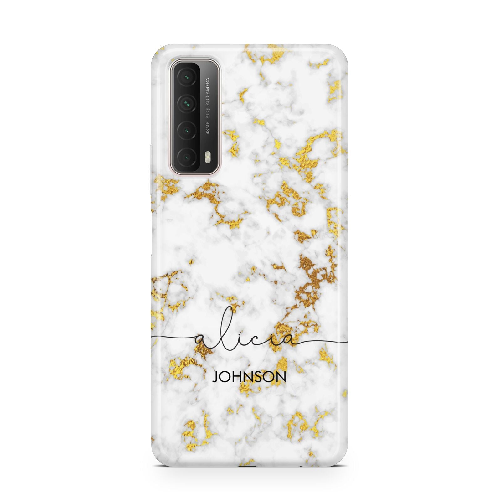 White Gold Personalised Marble Text Huawei P Smart 2021