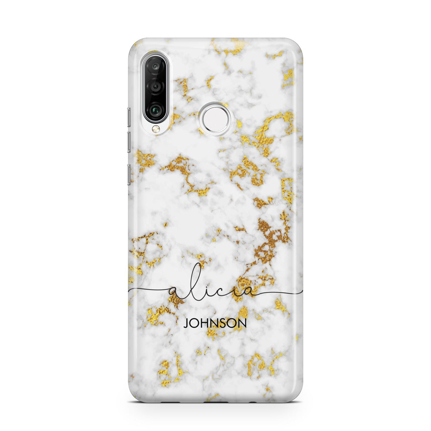 White Gold Personalised Marble Text Huawei P30 Lite Phone Case