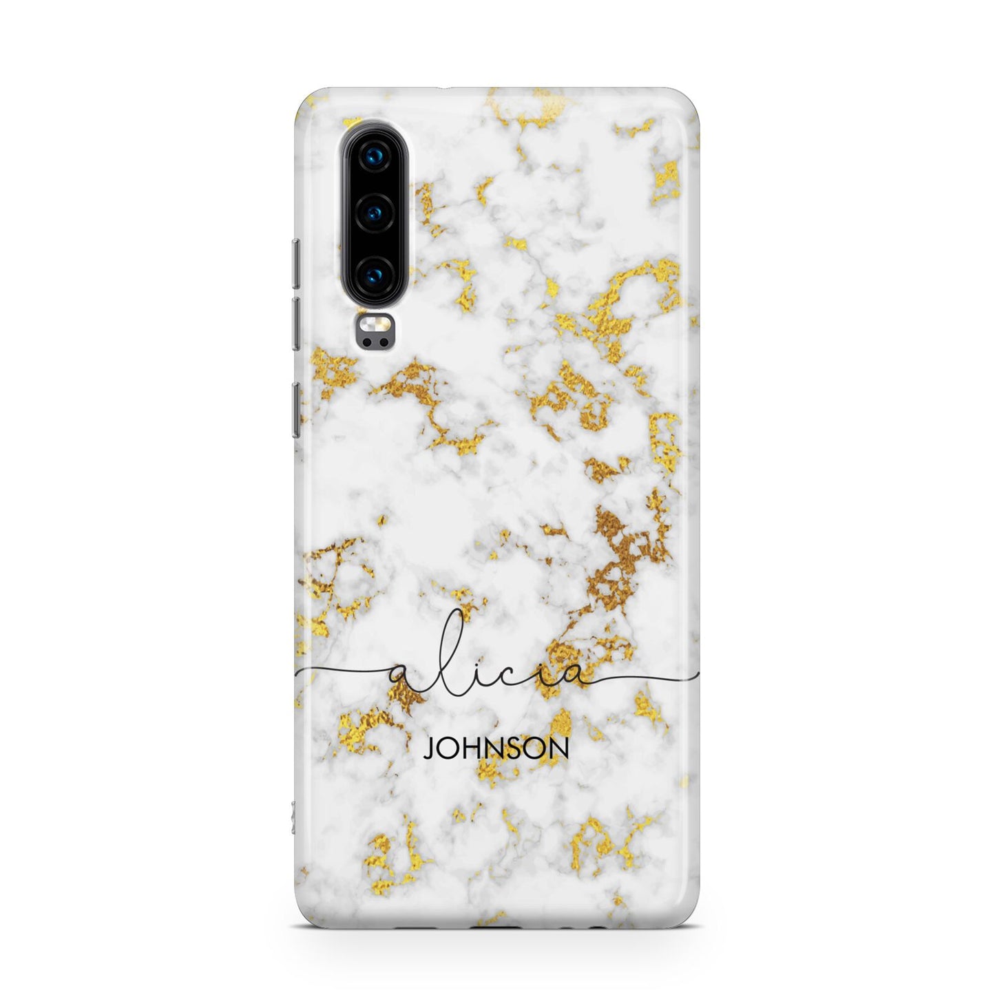 White Gold Personalised Marble Text Huawei P30 Phone Case