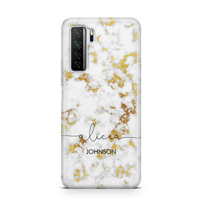 White Gold Personalised Marble Text Huawei P40 Lite 5G Phone Case