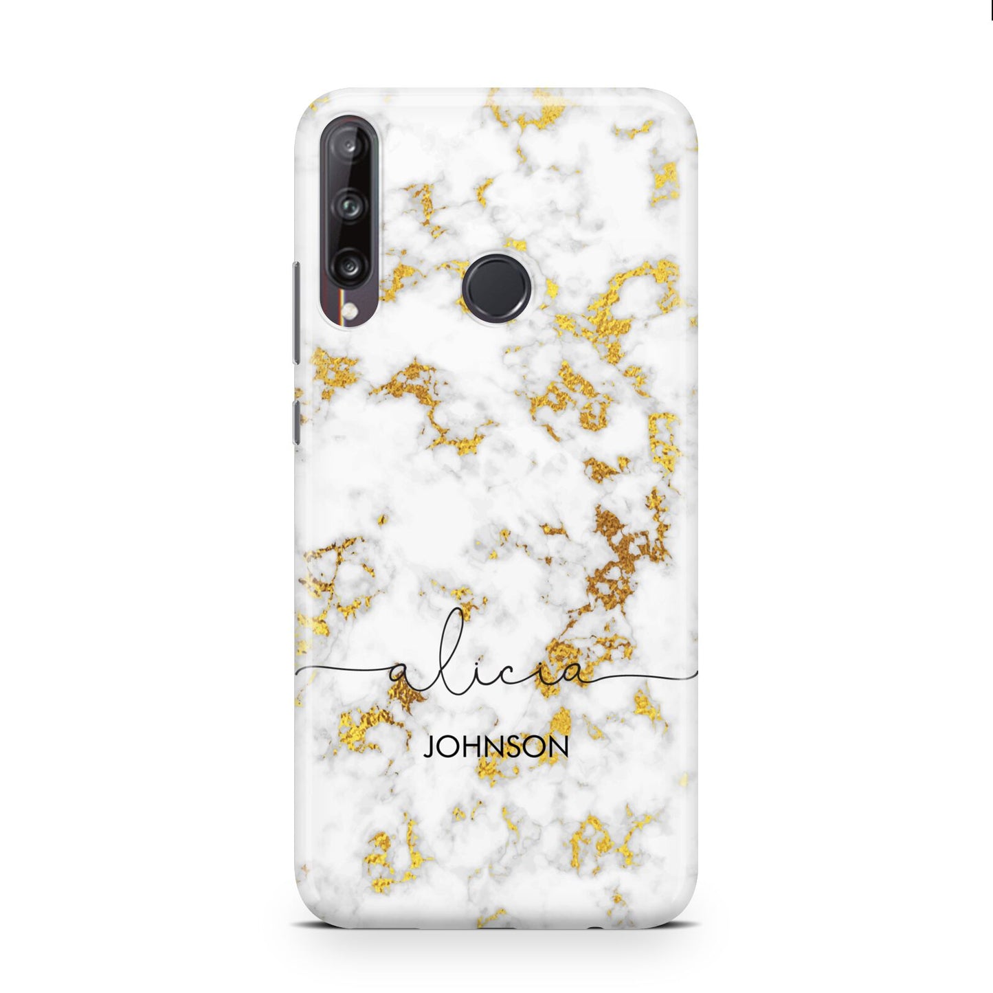 White Gold Personalised Marble Text Huawei P40 Lite E Phone Case