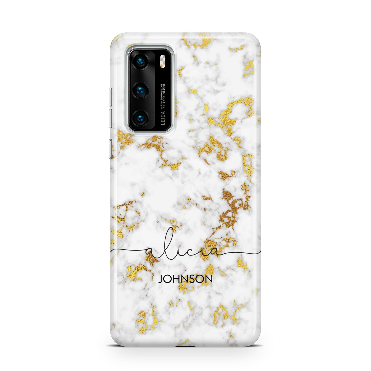 White Gold Personalised Marble Text Huawei P40 Phone Case