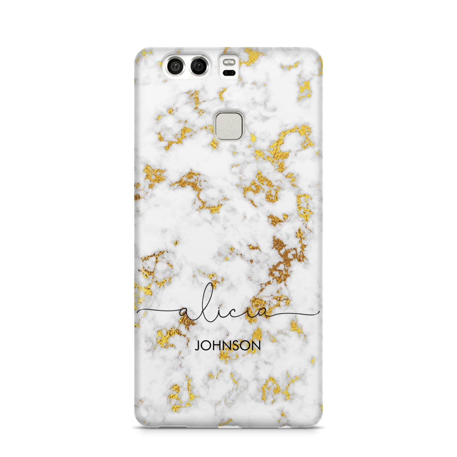 White Gold Personalised Marble Text Huawei P9 Case