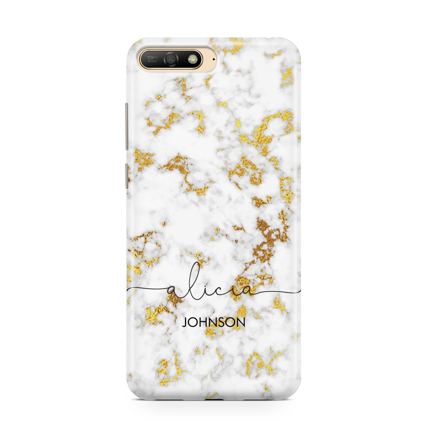 White Gold Personalised Marble Text Huawei Y6 2018