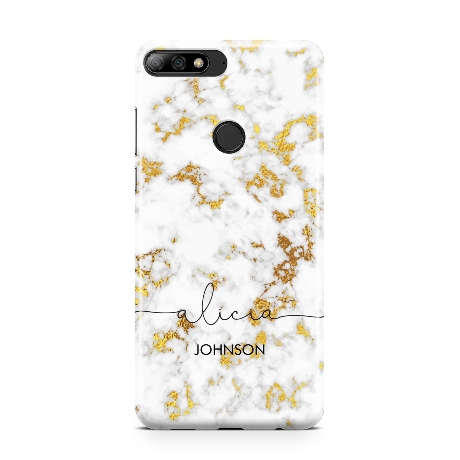 White Gold Personalised Marble Text Huawei Y7 2018