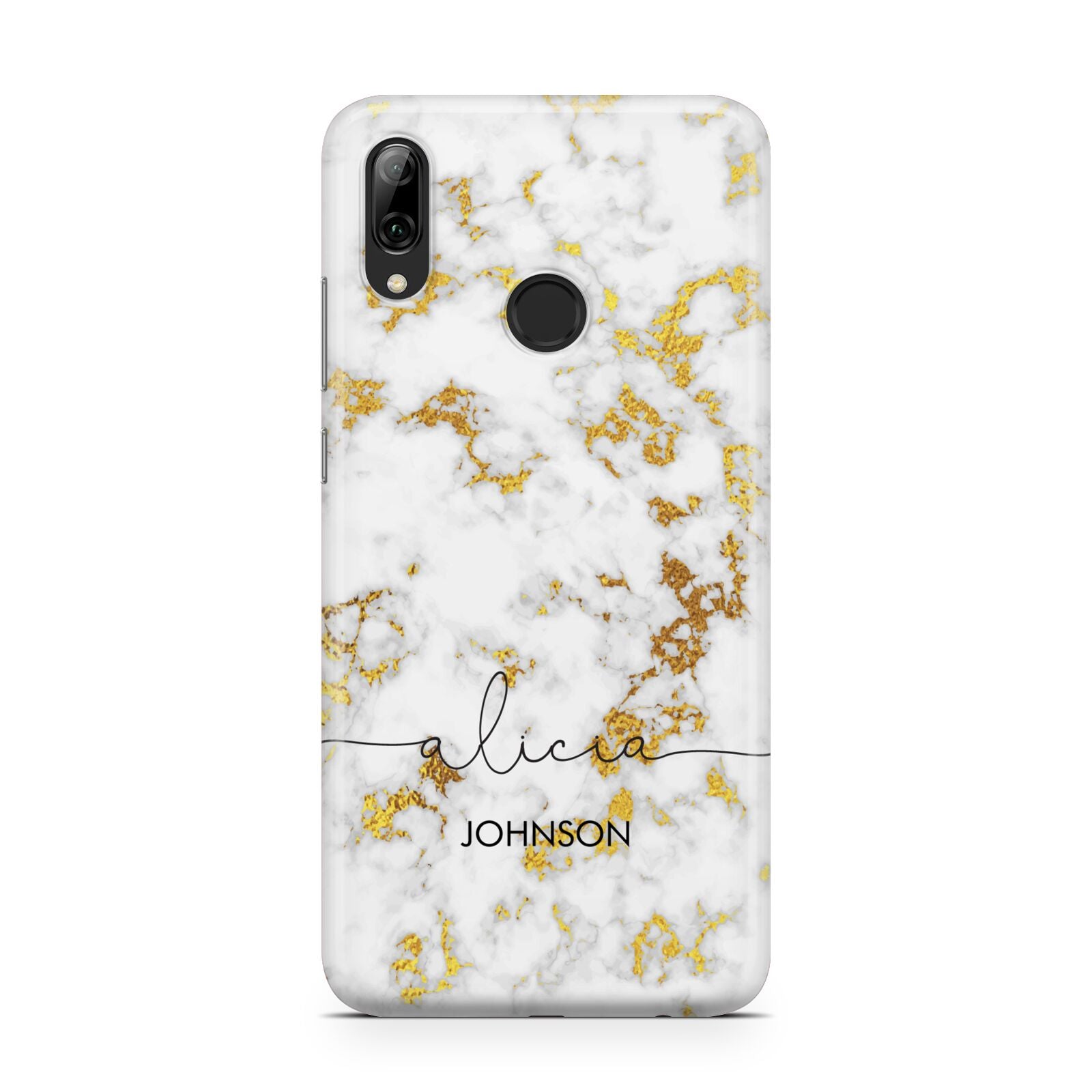 White Gold Personalised Marble Text Huawei Y7 2019