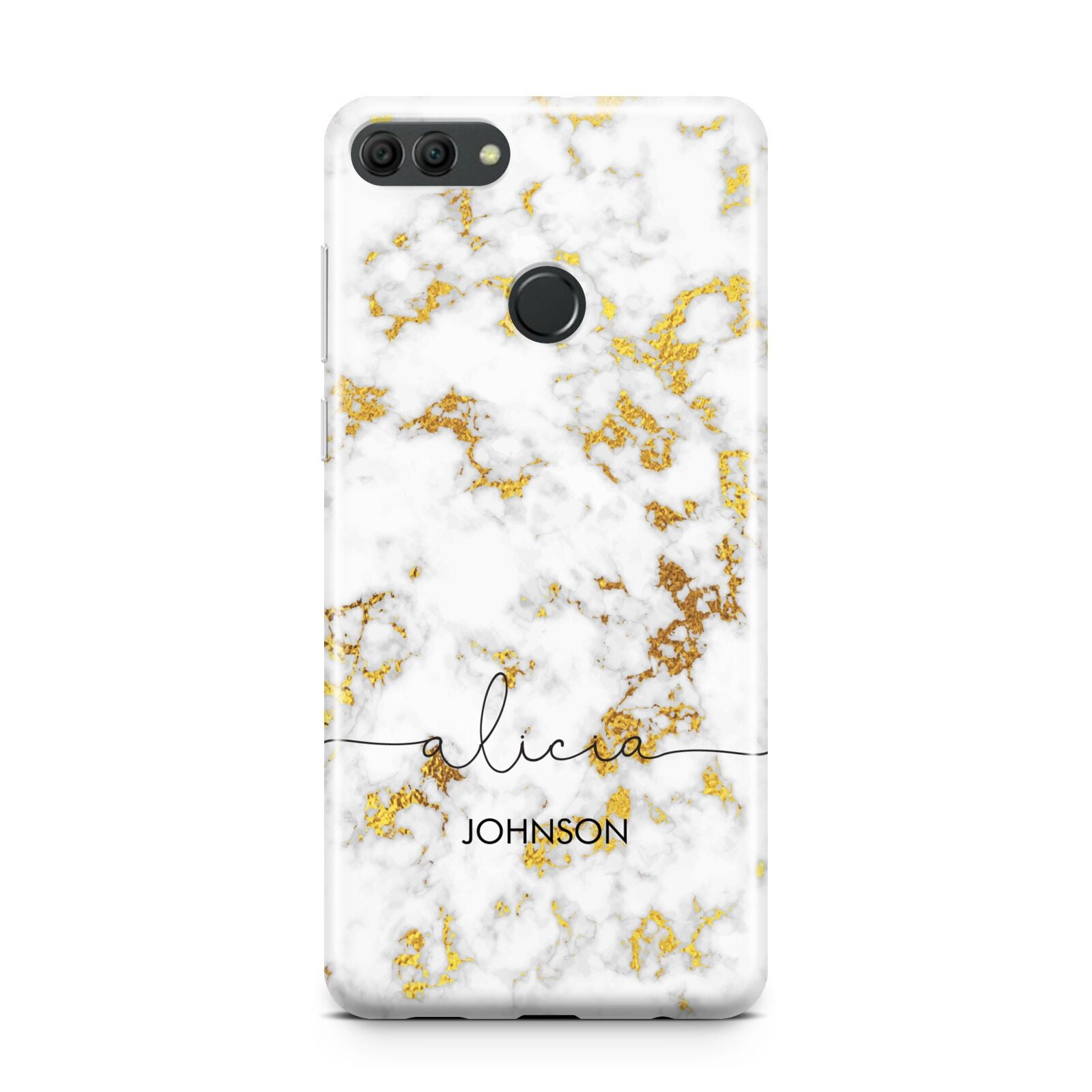 White Gold Personalised Marble Text Huawei Y9 2018